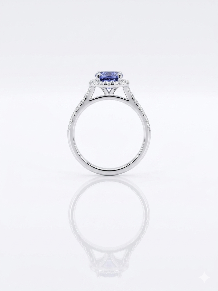 1.25ct Natural Tanzanite and 3/4ct Diamonds Women’s Ring in 18k White Gold
