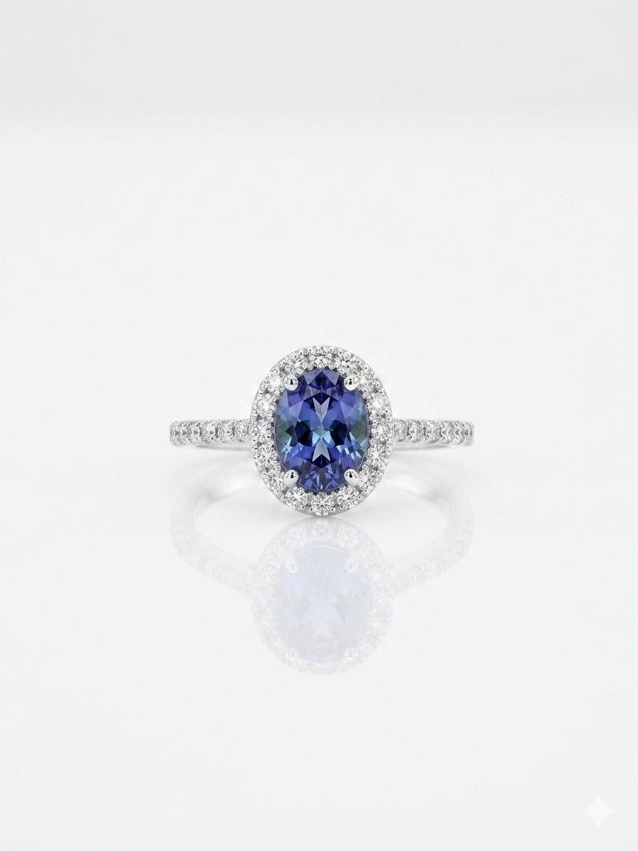 1.25ct Natural Tanzanite and 3/4ct Diamonds Women’s Ring in 18k White Gold