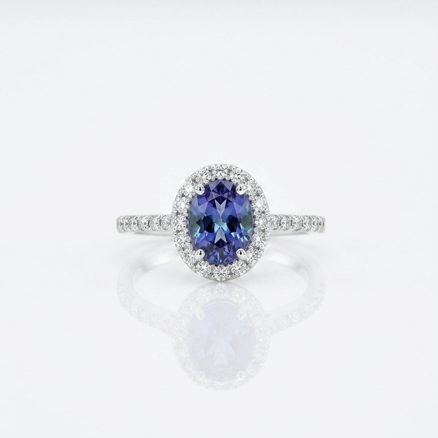 1.25ct Natural Tanzanite and 3/4ct Diamonds Women’s Ring in 18k White Gold