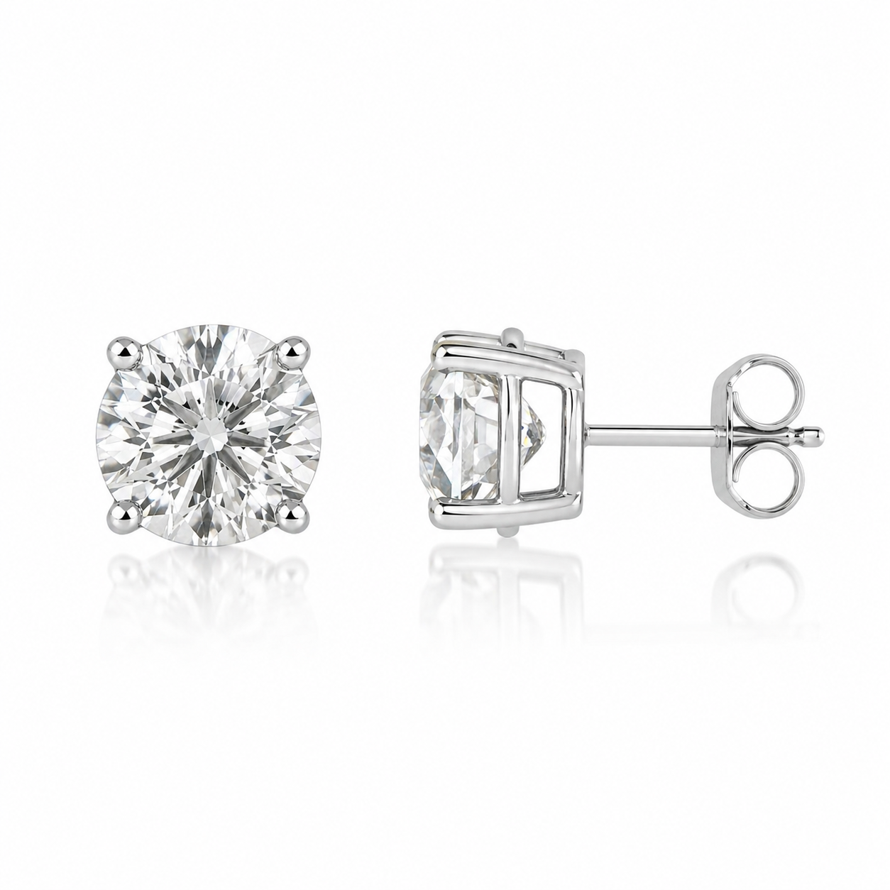 Solitaire Diamond Stud Earrings Lab 3.00ct 14k White Gold Screw Backs