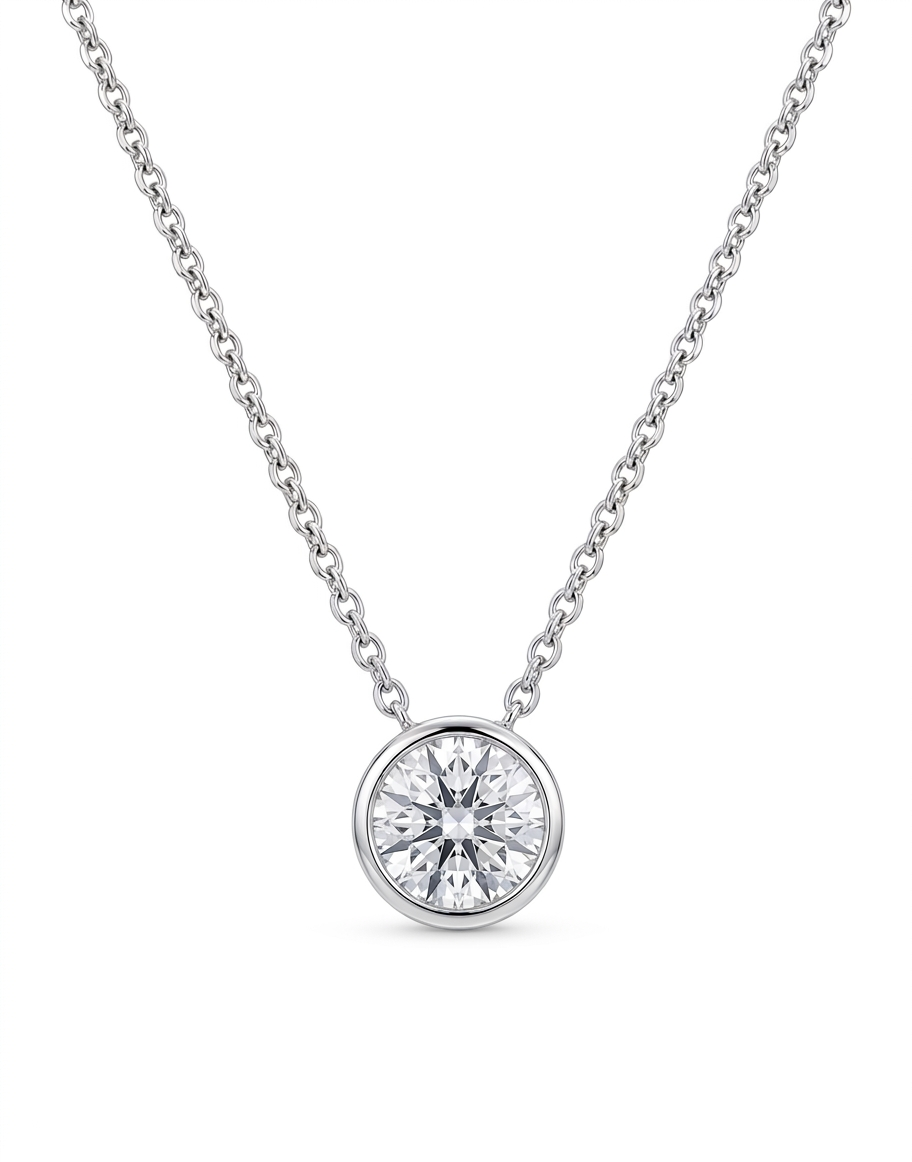 Solitaire Bezel Diamond Necklace Lab 1.00ct 14k White Gold