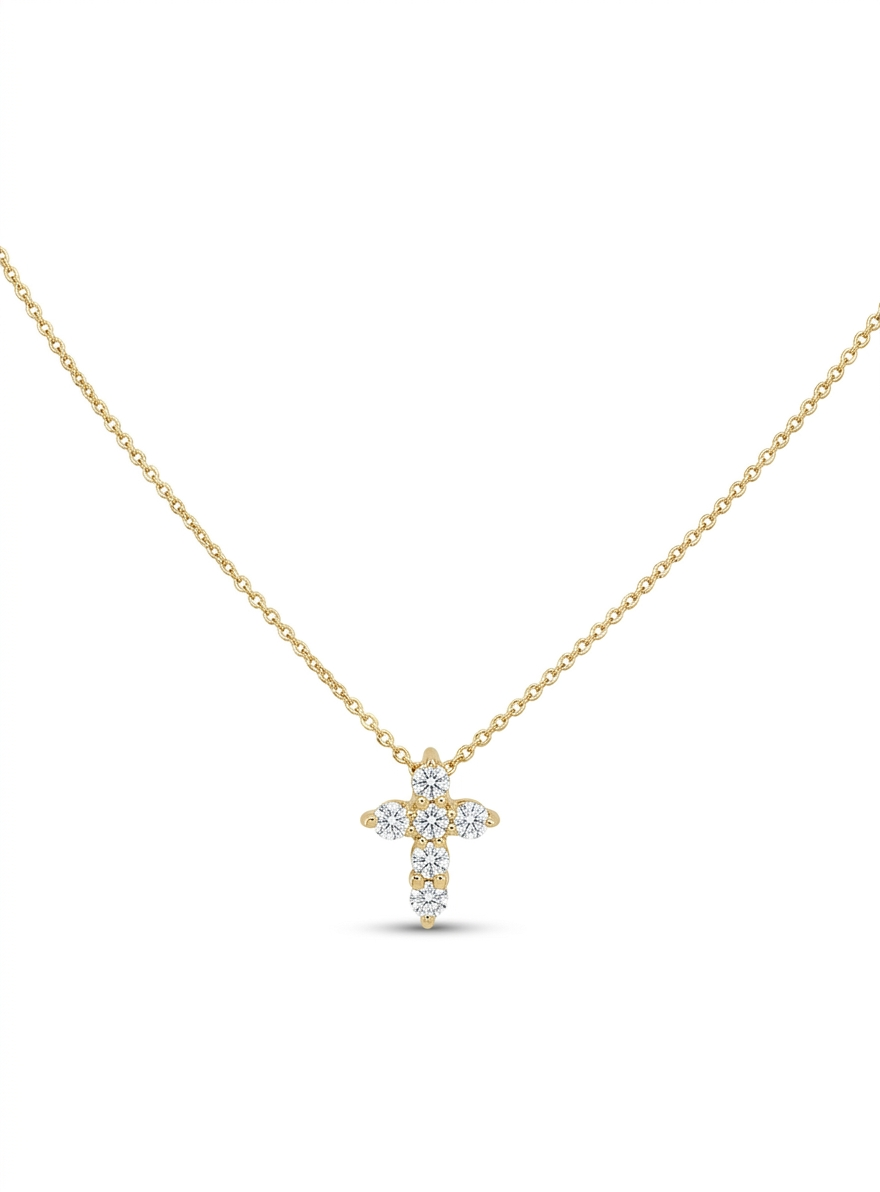 Diamond Cross Necklace Lab 0.50ct 14k Yellow Gold