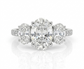 3.00ct Oval Lab Diamond 3 Stone Ring in 14K White Gold (Half Diamond Band)