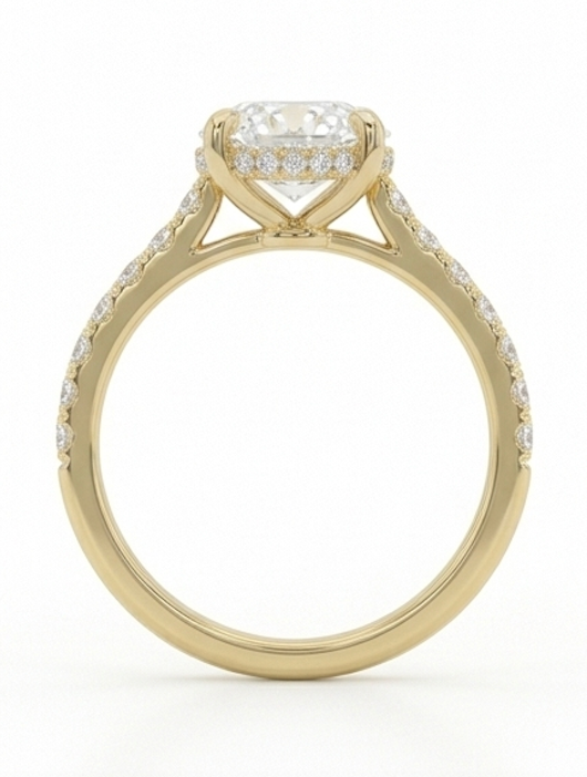 3.00ct Oval Lab Diamond Hidden Halo Engagement Ring in 14K Yellow Gold (Half Diamond Band)