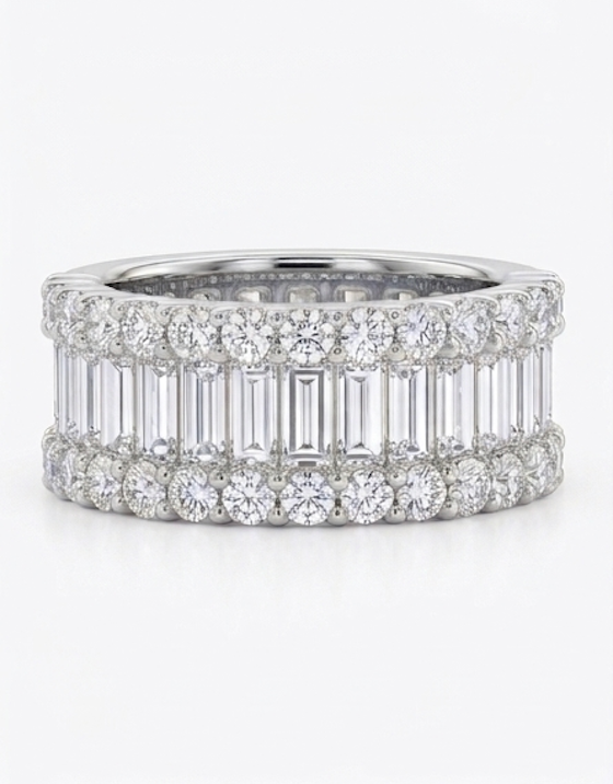 2.00ct Women's Natural Diamond Baguette and Round Right Hand Ring 14k White Gold