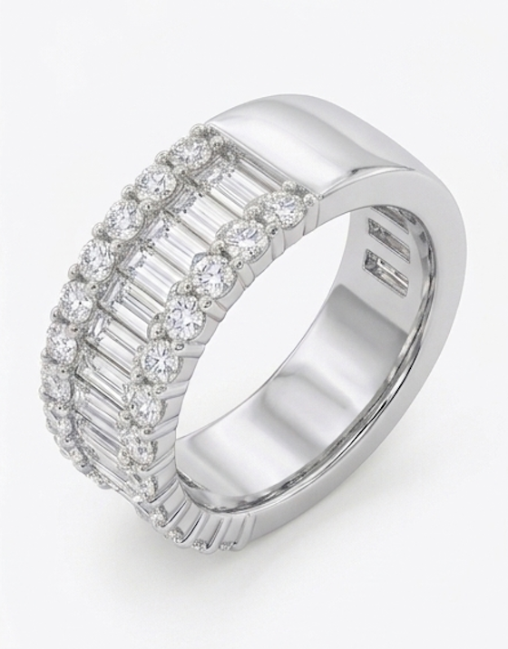 2.00ct Women's Natural Diamond Baguette and Round Right Hand Ring 14k White Gold